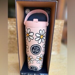 Life Is Good Pink Daisy Travel Tumbler with Handle..NWT🌼